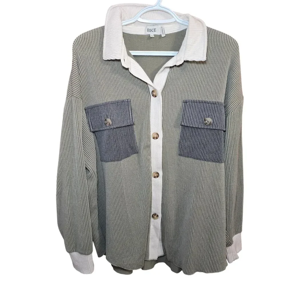 BKE Oversized Colorblock Zip Up Shacket Size Small - Picture 1 of 6